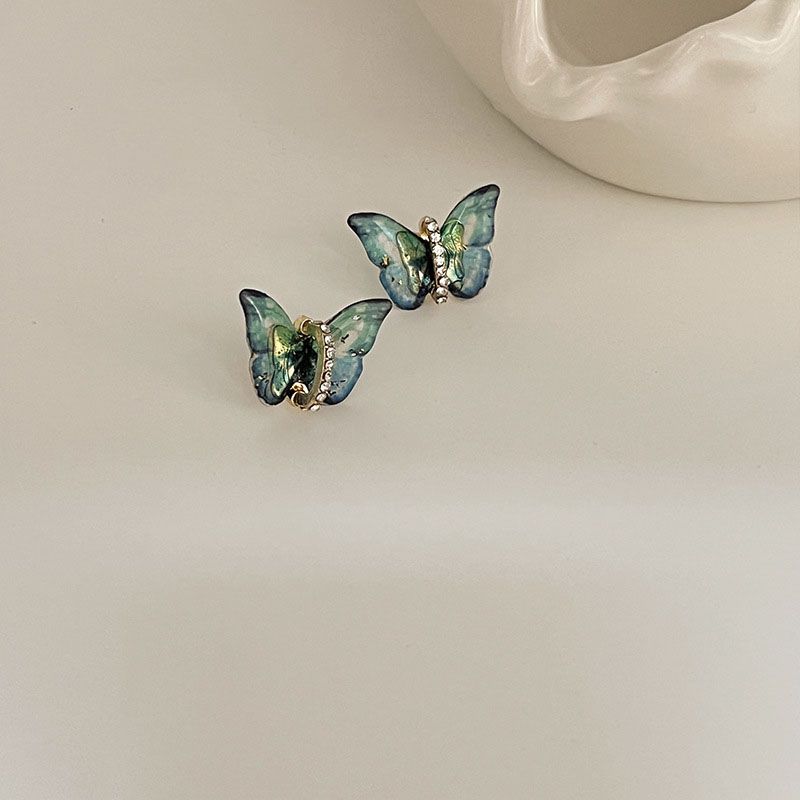 Fashion Green Acrylic Diamond Butterfly Earrings,Stud Earrings