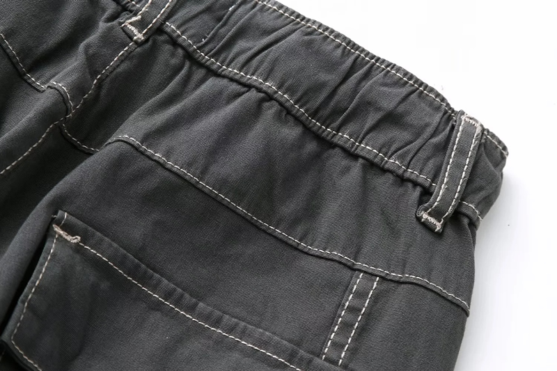 Fashion Dark Gray Cotton Lace-up Large Pocket Trousers,Pants