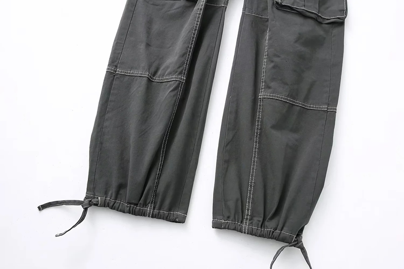 Fashion Dark Gray Cotton Lace-up Large Pocket Trousers,Pants
