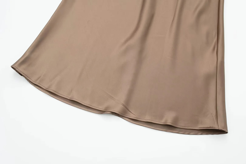 Fashion Brown Silk Satin Pleated Dolman Sleeve Maxi Dress,Long Dress