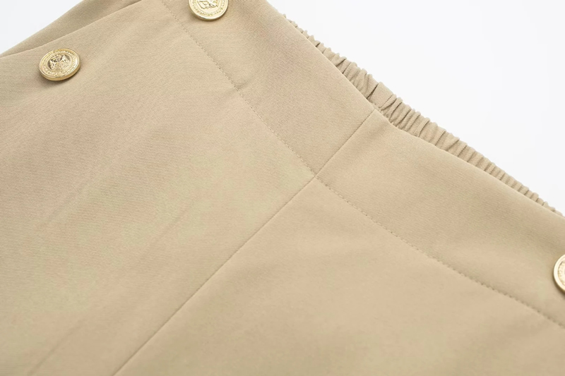 Fashion White Blend Buttoned Straight-leg Trousers,Pants