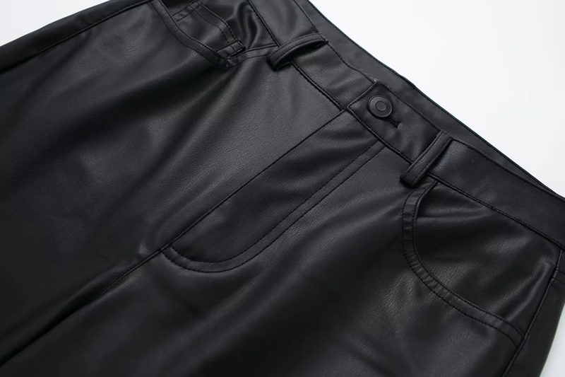 Fashion Black Leather Straight-leg Trousers,Pants