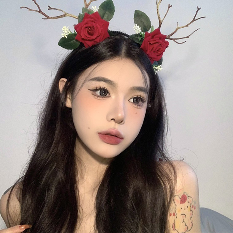 Fashion Red Colorful Simulated Flower Antler Headband,Head Band