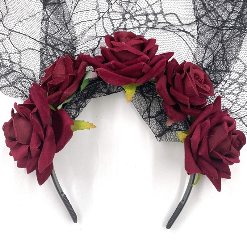 Fashion 6 Black Red Colorful Simulated Flower Veil Headband,Head Band