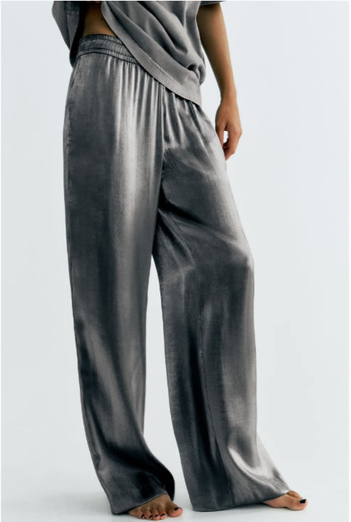 Fashion Grey Woven Gold Foil Pleated Wide-leg Trousers,Pants