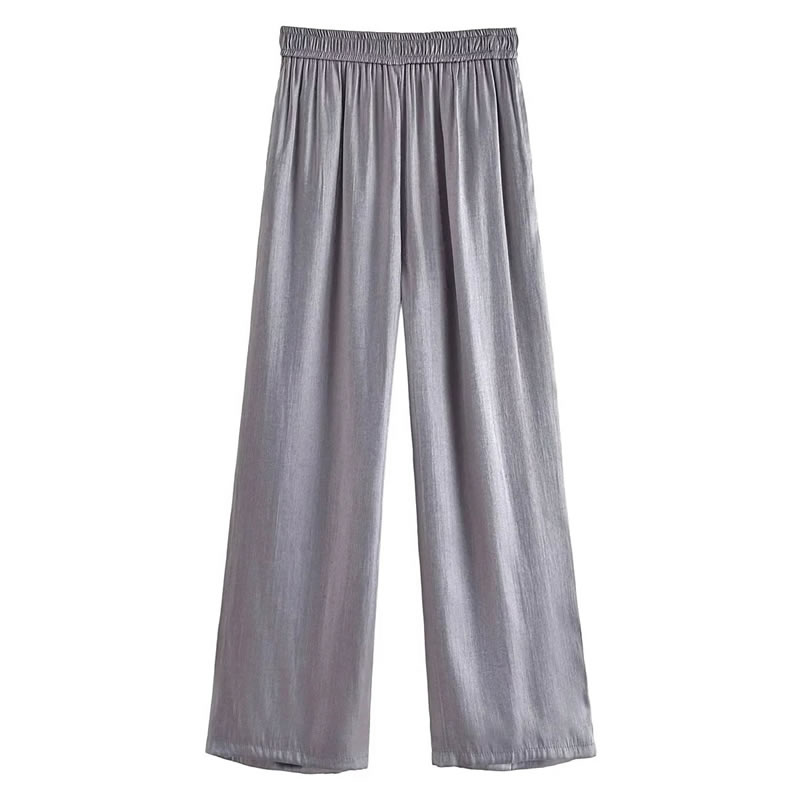 Fashion Grey Woven Gold Foil Pleated Wide-leg Trousers,Pants