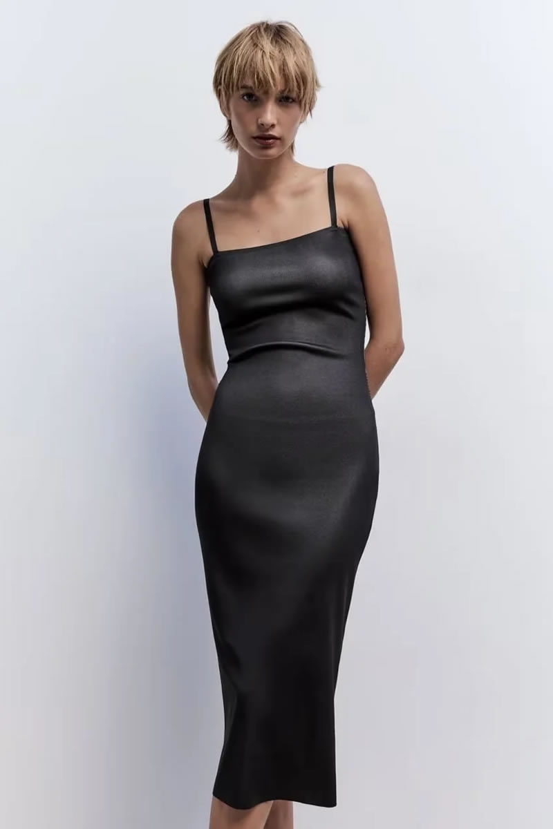 Fashion Black Knitted Suspender Dress,Long Dress