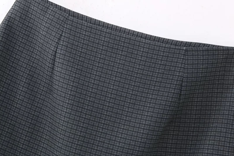 Fashion Gray And Green Polyester Plaid Patchwork Skirt  Polyester,Skirts