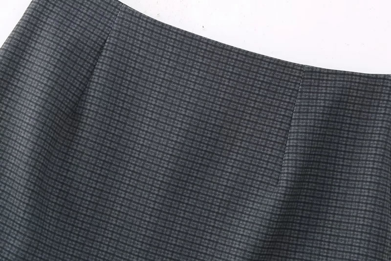 Fashion Gray And Green Polyester Plaid Patchwork Skirt  Polyester,Skirts