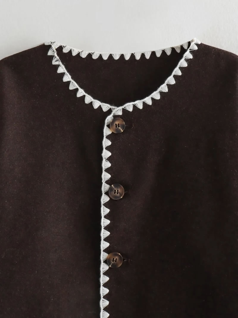 Fashion Black Colorblock Buttoned Jacket  Woolen Cloth,Coat-Jacket