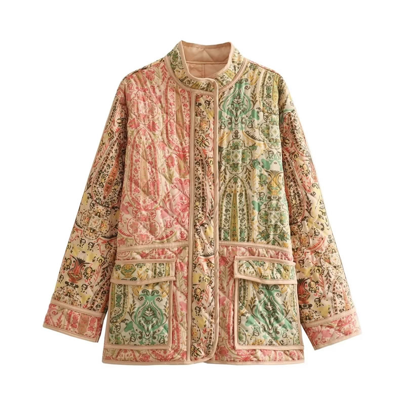 Fashion Color Printed Buttoned Cotton Jacket  Woven,Coat-Jacket