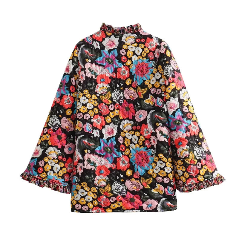 Fashion Color Woven Printed Stand Collar Jacket  Woven,Coat-Jacket