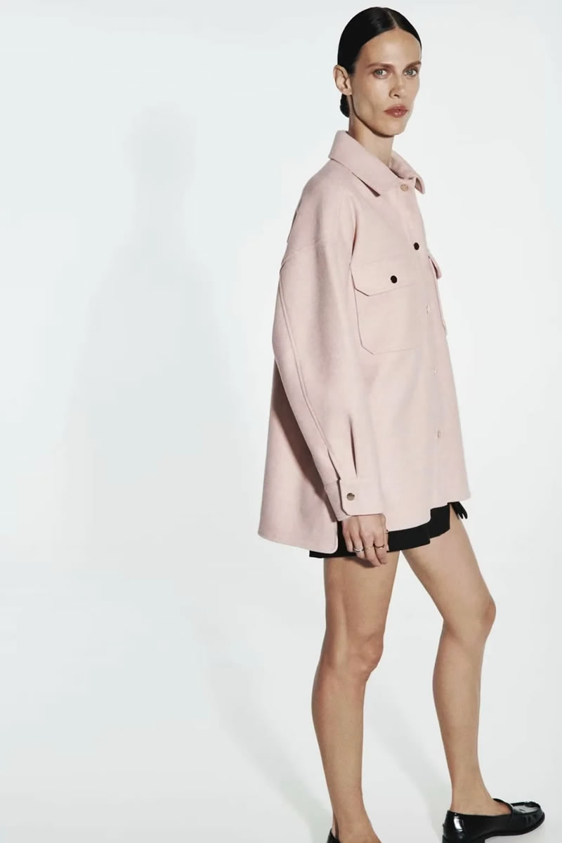 Fashion Pink Lapel Buttoned Slit Jacket  Woolen Cloth,Coat-Jacket