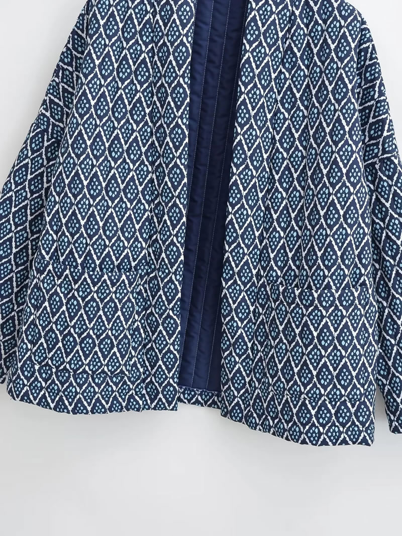 Fashion Blue Woven Printed Jacket  Woven,Coat-Jacket
