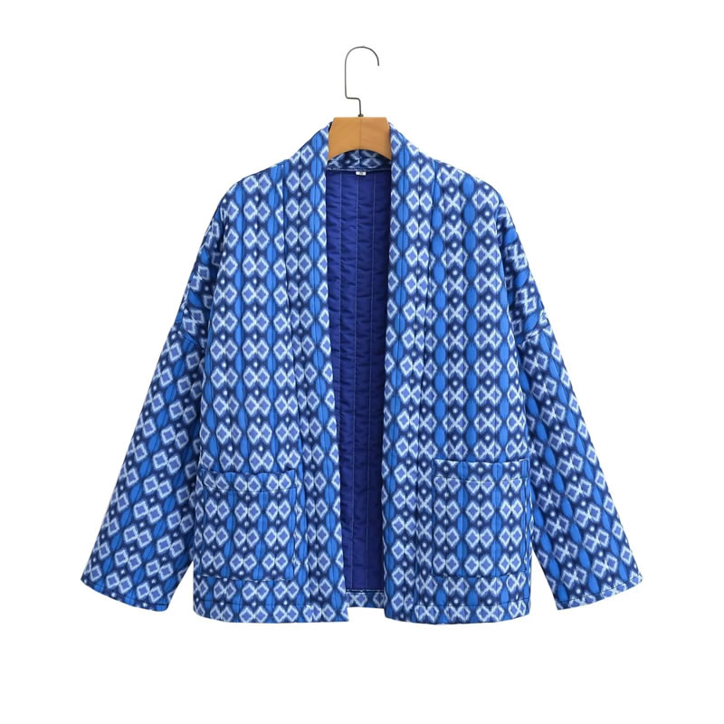 Fashion Sky Blue Woven Printed Jacket  Woven,Coat-Jacket