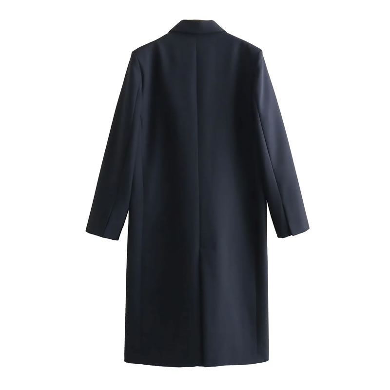 Fashion Dark Blue Blended Lapel Coat,Coat-Jacket