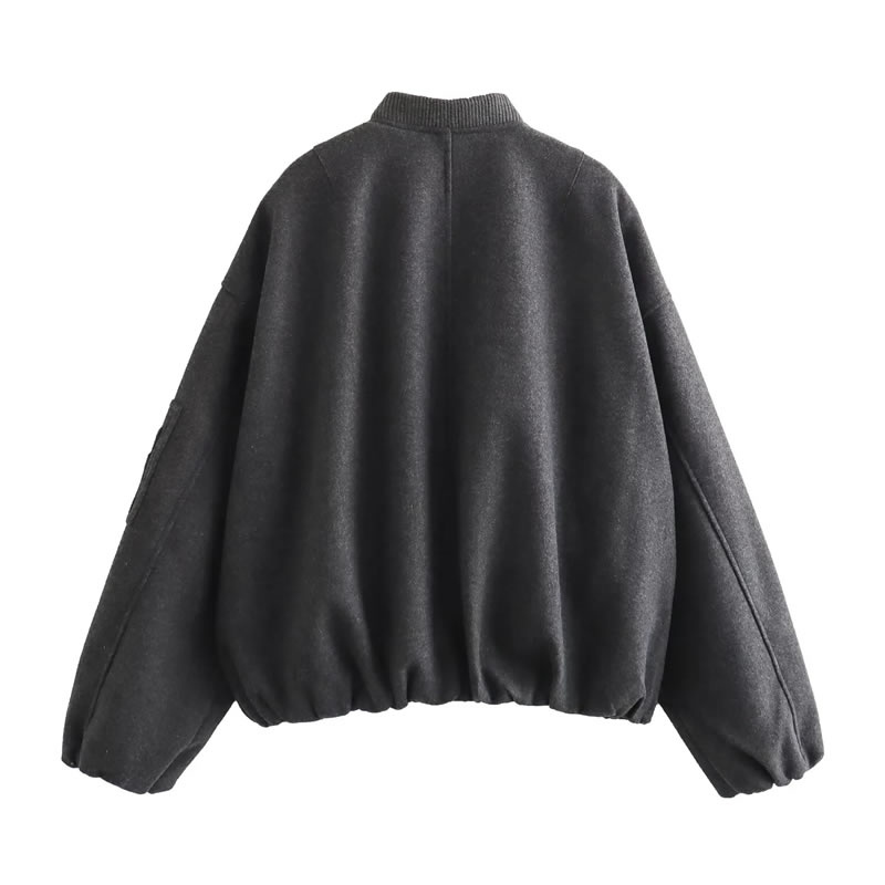 Fashion Dark Gray Solid Color Stand Collar Zipper Jacket,Coat-Jacket