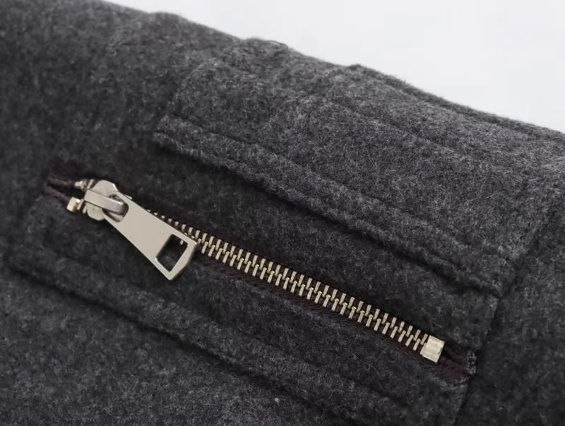 Fashion Dark Gray Solid Color Stand Collar Zipper Jacket,Coat-Jacket