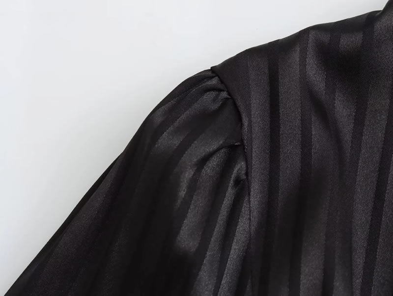 Fashion Black Woven Pleated Puff-sleeve Long Skirt,Long Dress