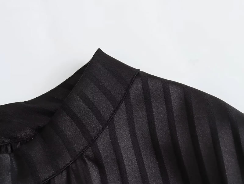 Fashion Black Woven Pleated Puff-sleeve Long Skirt,Long Dress