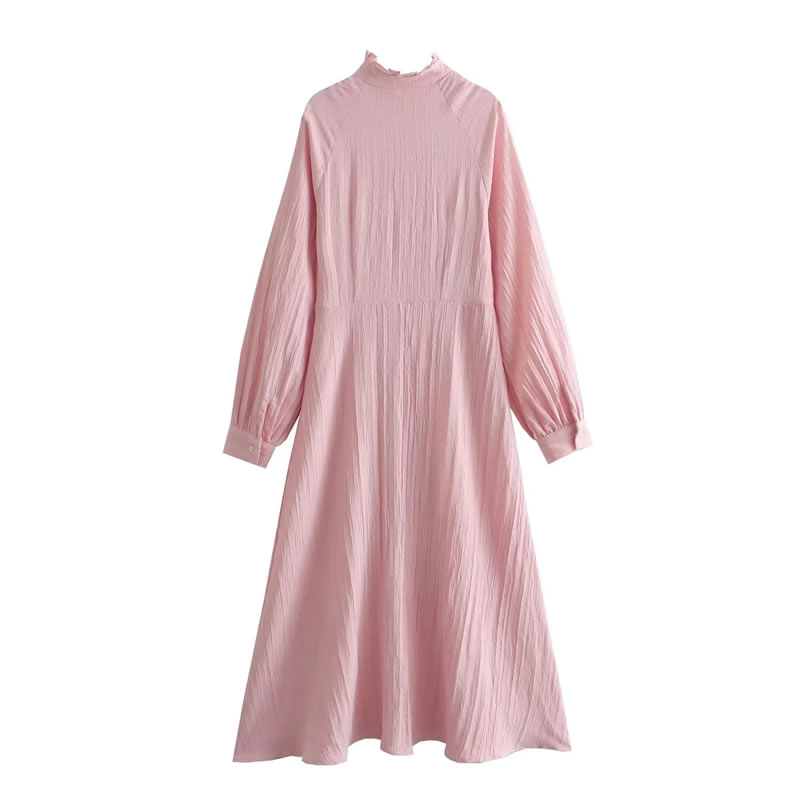 Fashion Pink Woven Stand Collar Long Skirt,Long Dress