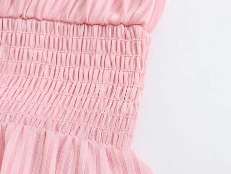 Fashion Pink Polyester Laminated V-neck Pleated Maxi Skirt,Long Dress