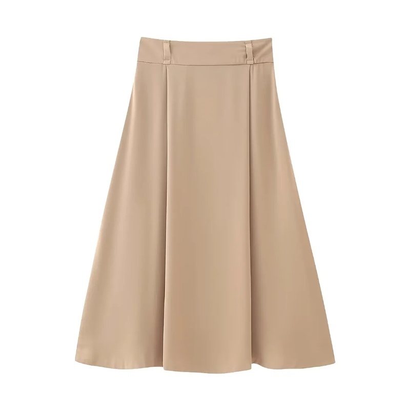 Fashion Khaki Polyester Pleated Wide Hem Skirt,Skirts