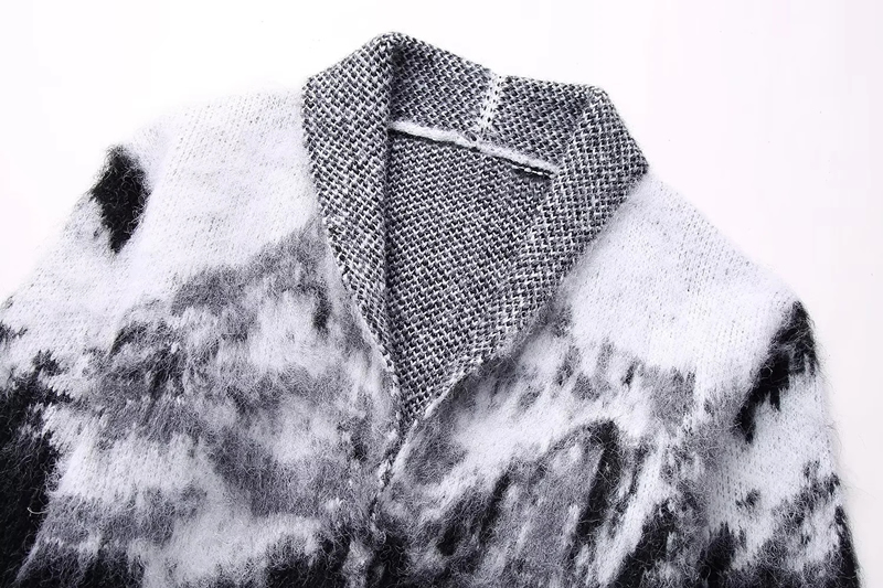 Fashion Black And White Polyester Printed Lapel Jacket,Coat-Jacket
