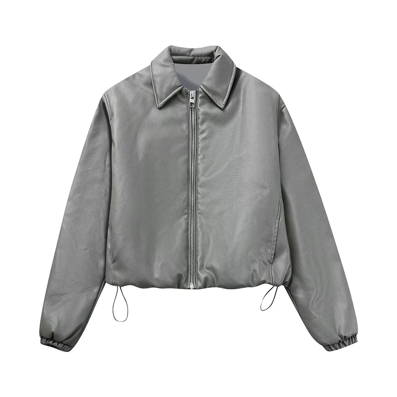 Fashion Grey Polyester Lapel Zipped Jacket,Coat-Jacket
