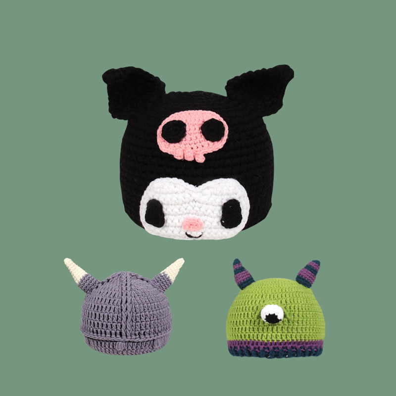 Fashion Set Of Three Eyes-bag Cartoon Knitted Monster Beanie,Knitting Wool Hats