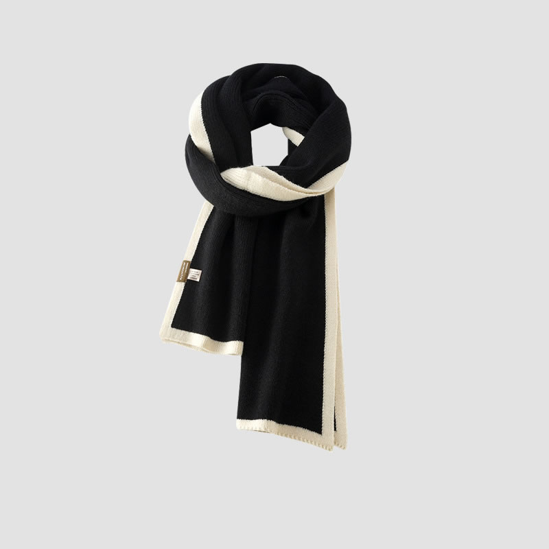 Fashion Black Polyester Color Block Patch Scarf,knitting Wool Scaves