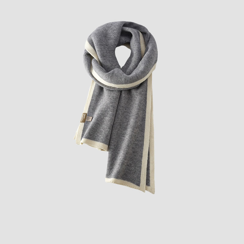 Fashion Grey Polyester Color Block Patch Scarf,knitting Wool Scaves
