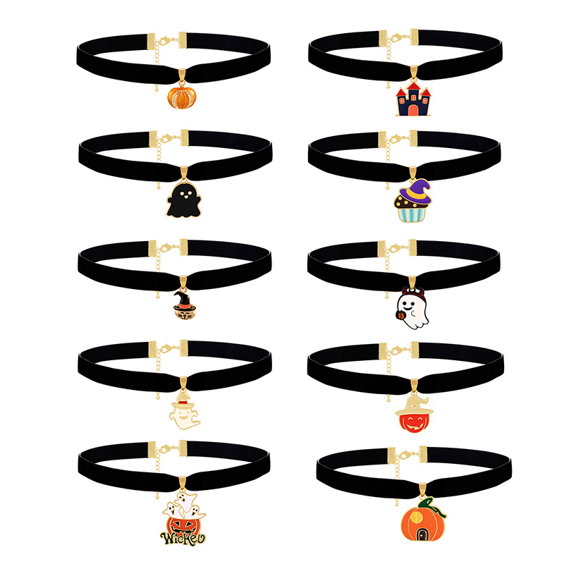 Fashion Black 10 Alloy Dripping Oil Halloween Series Pendant Velvet Collar,Chokers