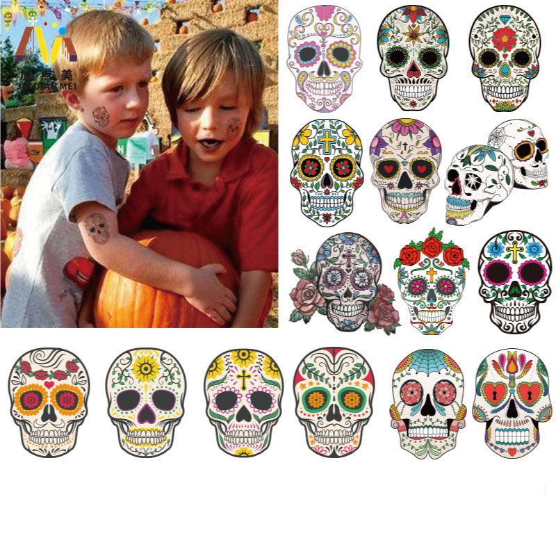 Fashion 37# Color Printed Skull Tattoo Face Sticker,Festival & Party Supplies