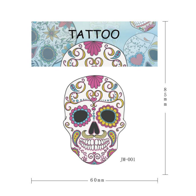 Fashion 39# Color Printed Skull Tattoo Face Sticker,Festival & Party Supplies