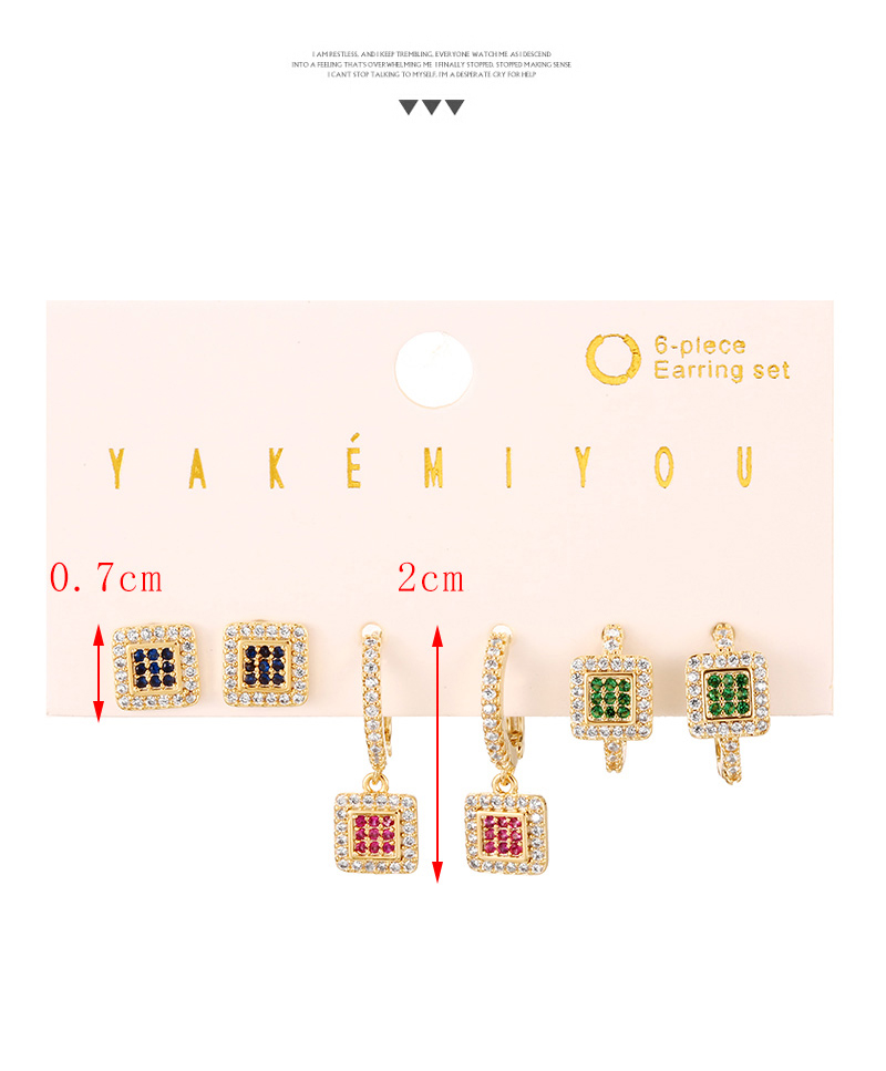 Fashion Gold Copper Inlaid Zircon Square Drop Earrings Set Of 6,Earring Set