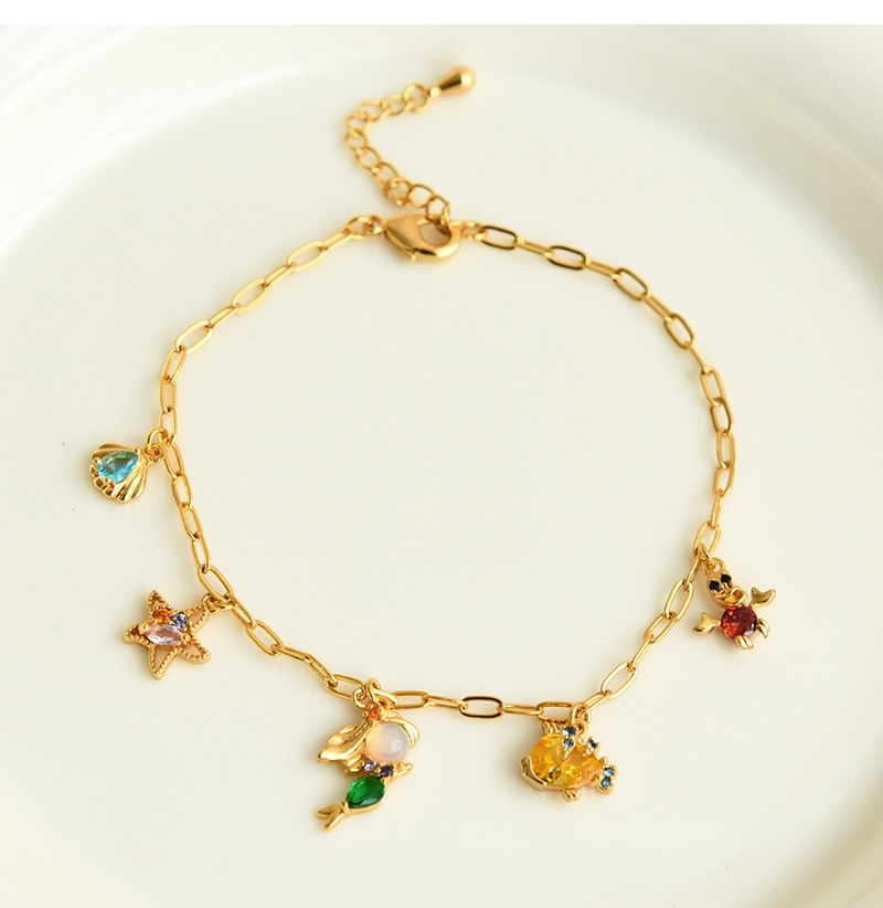 Fashion Golden 1 Copper Inlaid Zirconia Princess Mermaid Pendant Bracelet,Bracelets