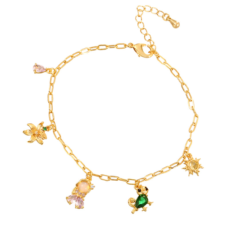 Fashion Golden 1 Copper Inlaid Zirconia Princess Mermaid Pendant Bracelet,Bracelets