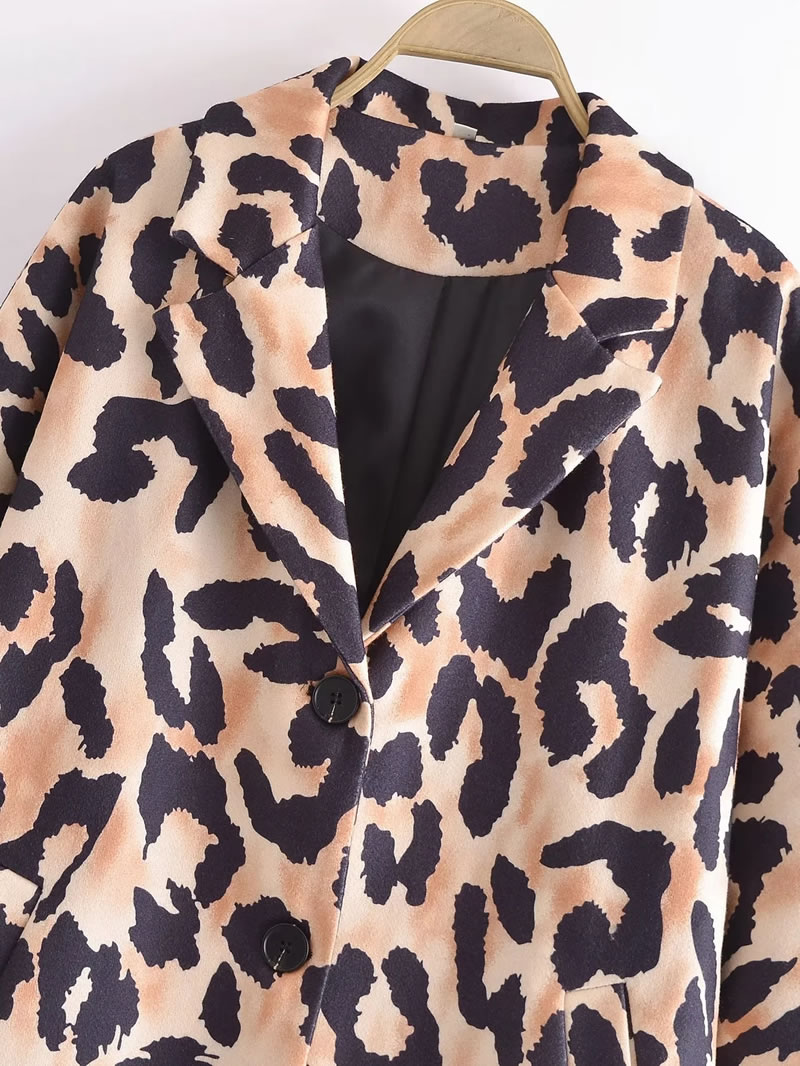 Fashion Leopard Print Leopard Print Lapel Coat  Polyester,Coat-Jacket