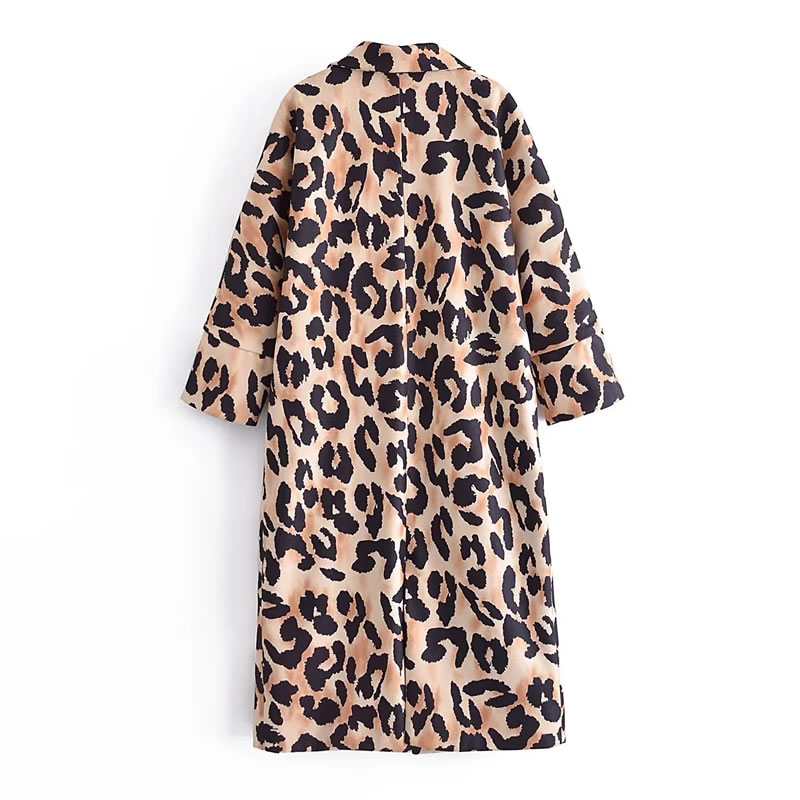Fashion Leopard Print Leopard Print Lapel Coat  Polyester,Coat-Jacket