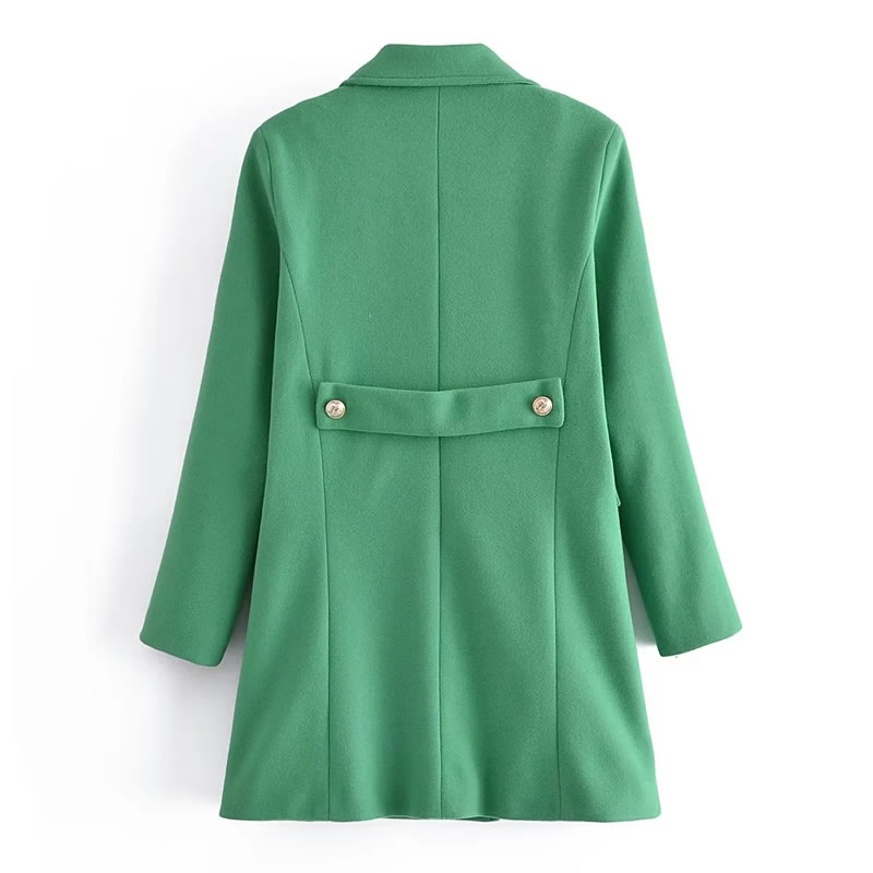 Fashion Green Lapel Double-breasted Coat  Woolen,Coat-Jacket