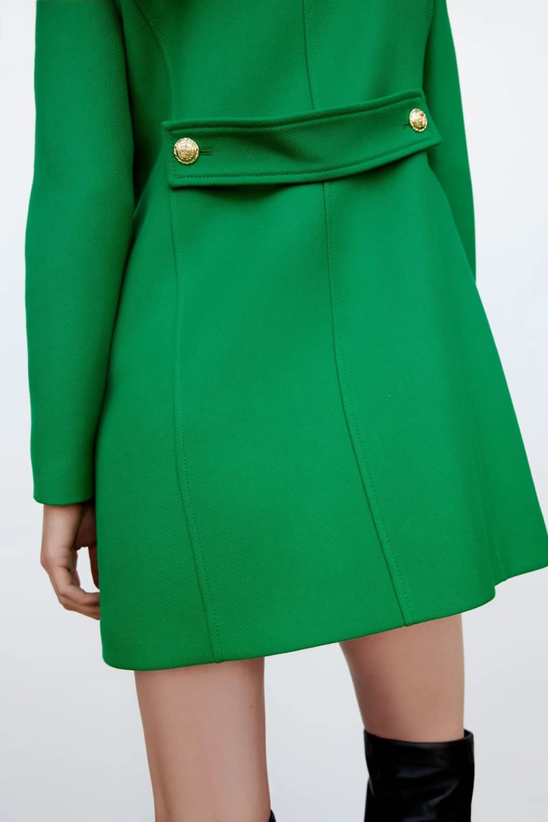 Fashion Green Lapel Double-breasted Coat  Woolen,Coat-Jacket
