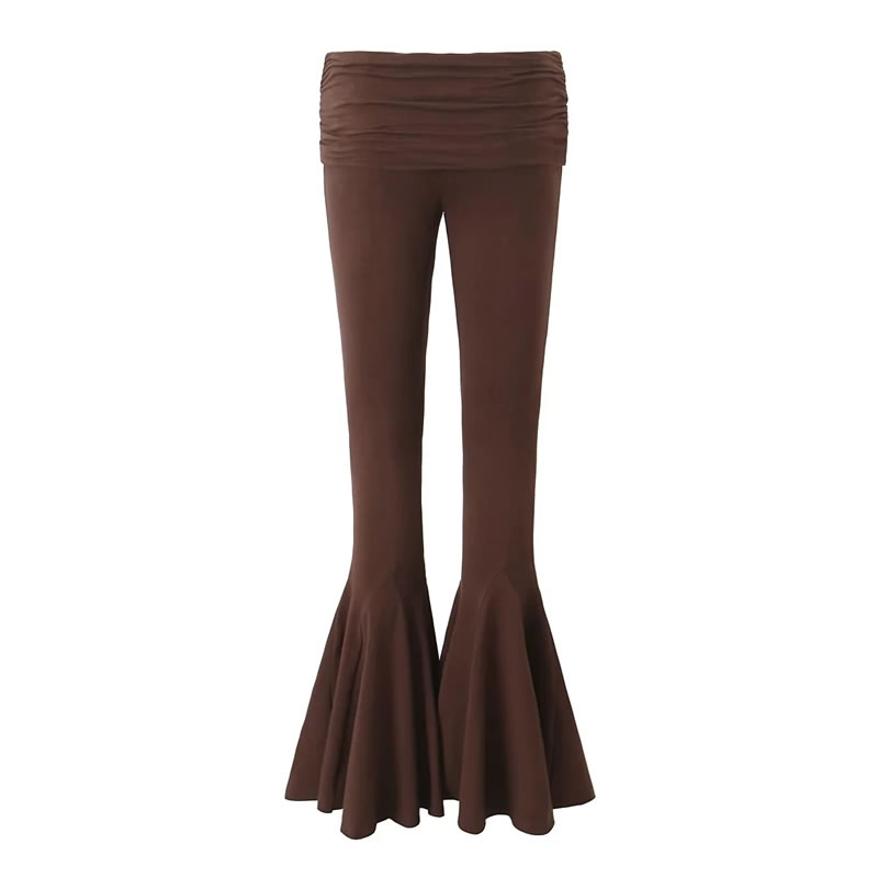 Fashion Black Cotton Pleated Flared Trousers,Pants