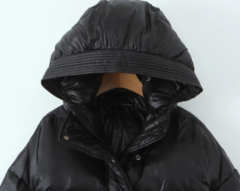 Fashion Black Nylon Hooded Cotton Jacket,Coat-Jacket