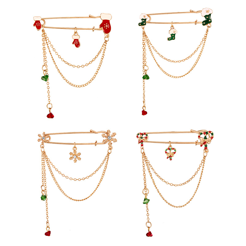 Fashion Color 1 Alloy Oil Dripping Christmas Series Pendant Chain Tassel Pendant Brooch,Korean Brooches
