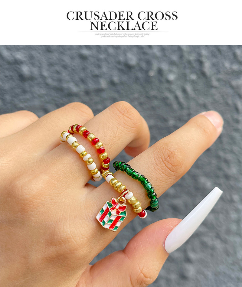 Fashion Color 2 Alloy Oil Drop Christmas Series Pendant Rice Bead Ring Set Of 4,Rings Set
