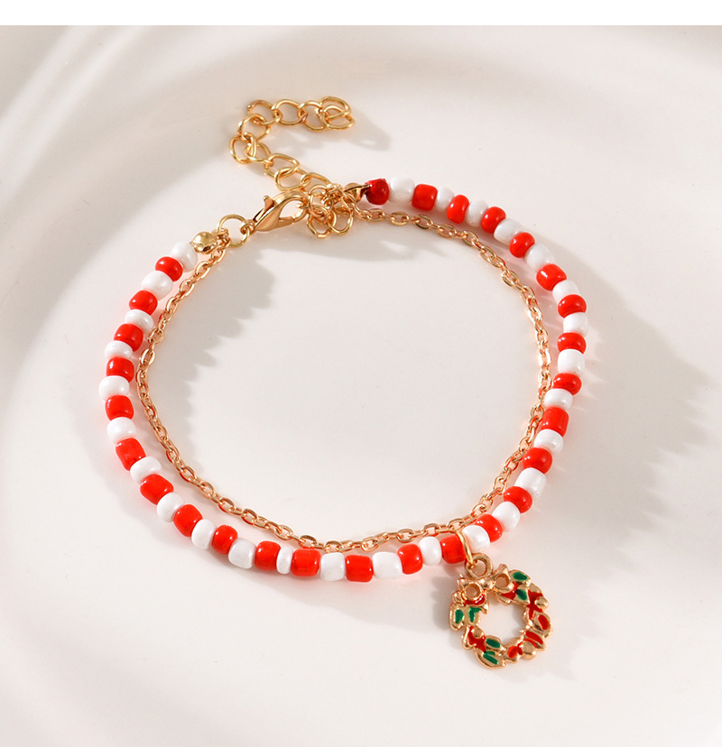 Fashion Red 5 Double-layer Alloy Dripping Oil Christmas Series Pendant Rice Bead Bracelet,Fashion Bracelets