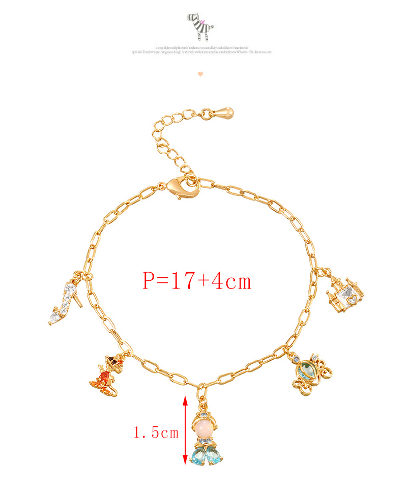 Fashion Gold Copper Set Zircon Princess Pendant Bracelet,Bracelets