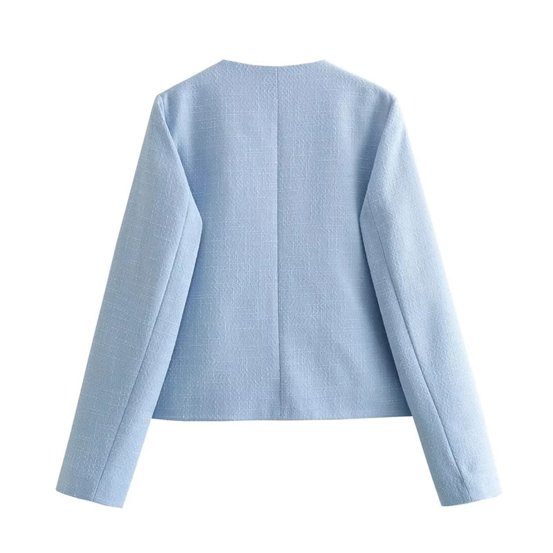 Fashion Light Blue Polyester Textured-breasted Jacket  Polyester,Coat-Jacket