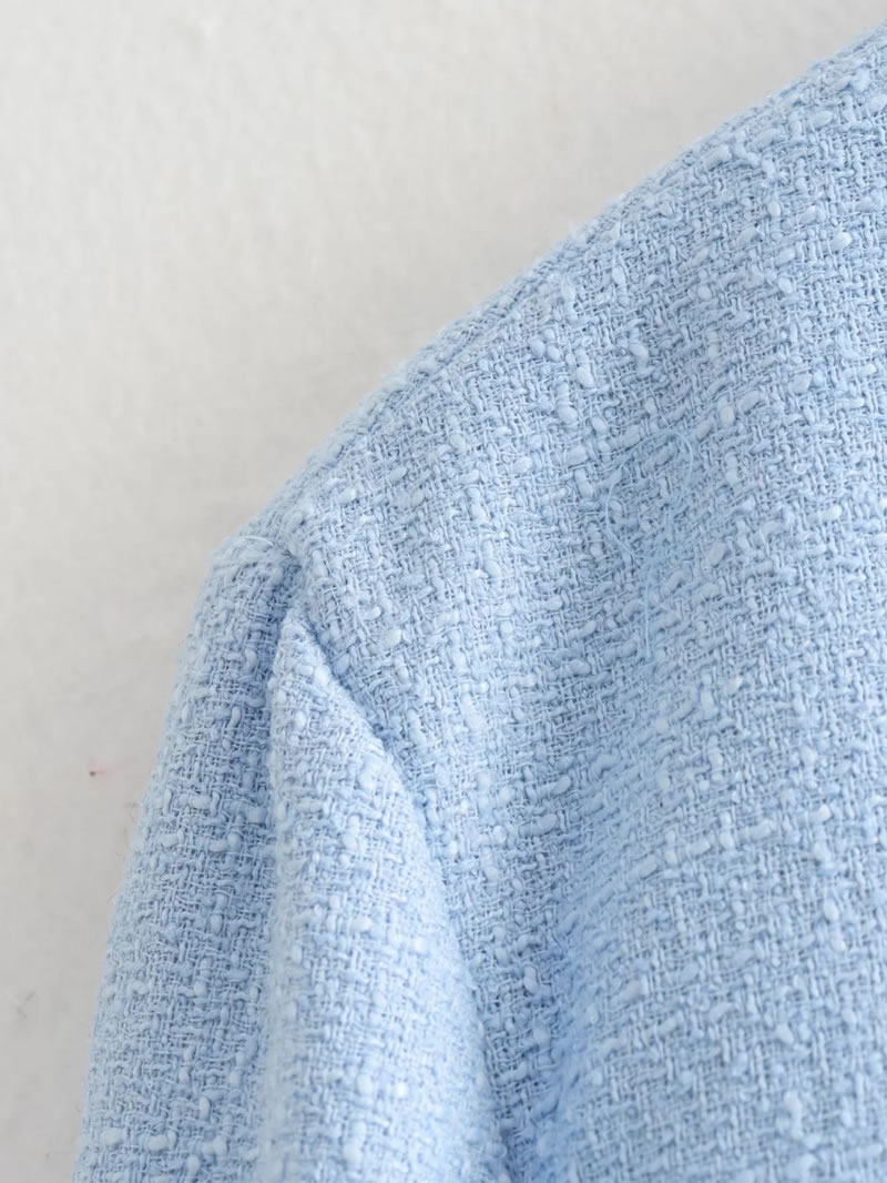 Fashion Light Blue Polyester Textured-breasted Jacket  Polyester,Coat-Jacket